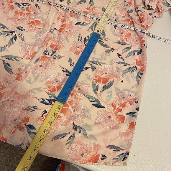 Sejour 3X Pink Sheer Floral Blouse Scoop Neck 3/4 Sleeve Church Work Teacher - Picture 2 of 10